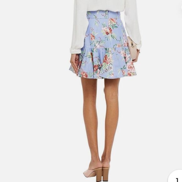 Zimmermann Blue Bellitude Flip Linen Floral Fluted Spring Peplum Mini Skirt - Picture 4 of 16